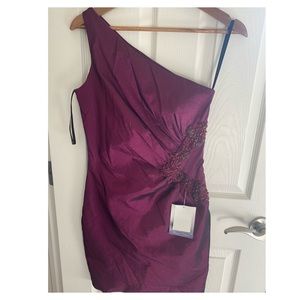 Jessica McClintock taffeta amethyst one shoulder dress